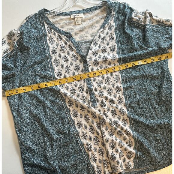 Style & Co Henley Top Womens Size 2X Teal Woodcut Mixed Print Boho Knit Tee - Picture 6 of 8